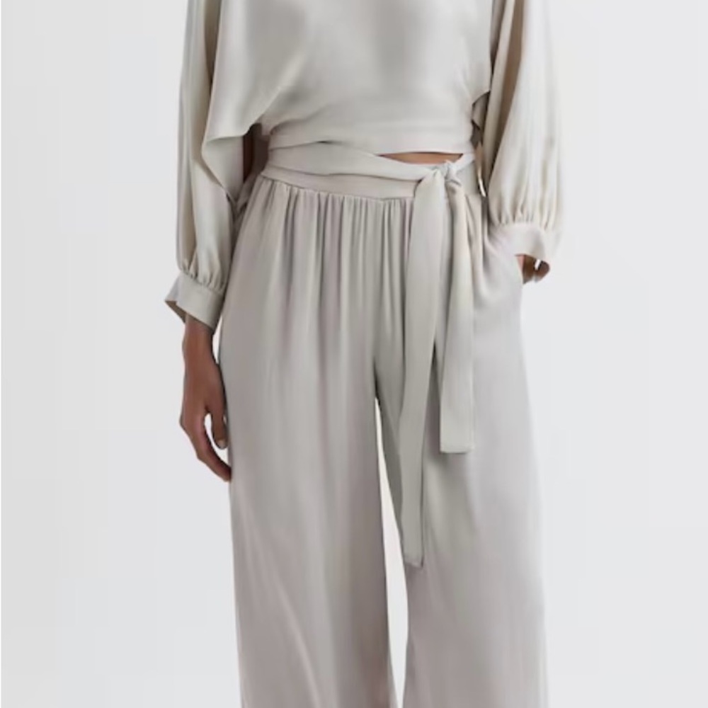 Reiss imogen wide leg silk pants with elastic waistband